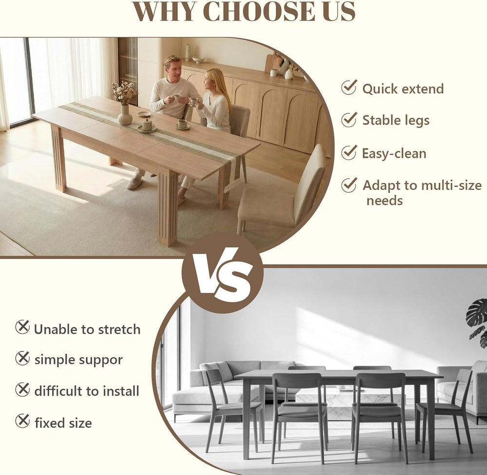 Expandable Dining Table for 4-10 People, 54 to 85 Inch Rectangular Kitchen Ta...