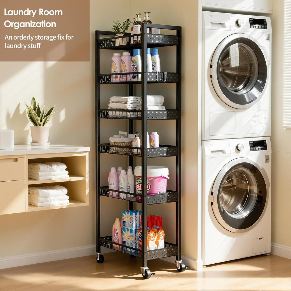 6 Tier Slim Storage Cart, Narrow Rolling Cart with Wheels, 10in(W) | Narrow M...