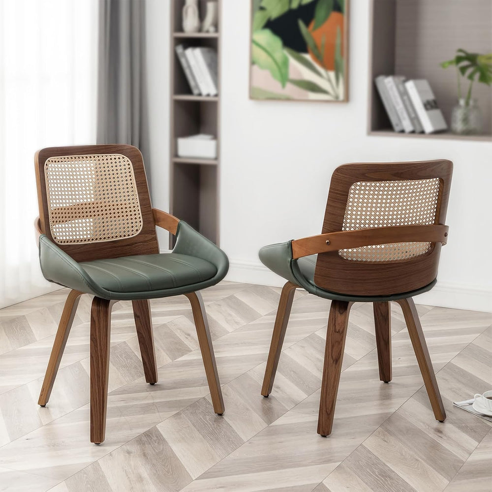 Set of 2 Kitchen & Dining Room Chairs - Green Dining Chairs with Walnut B...