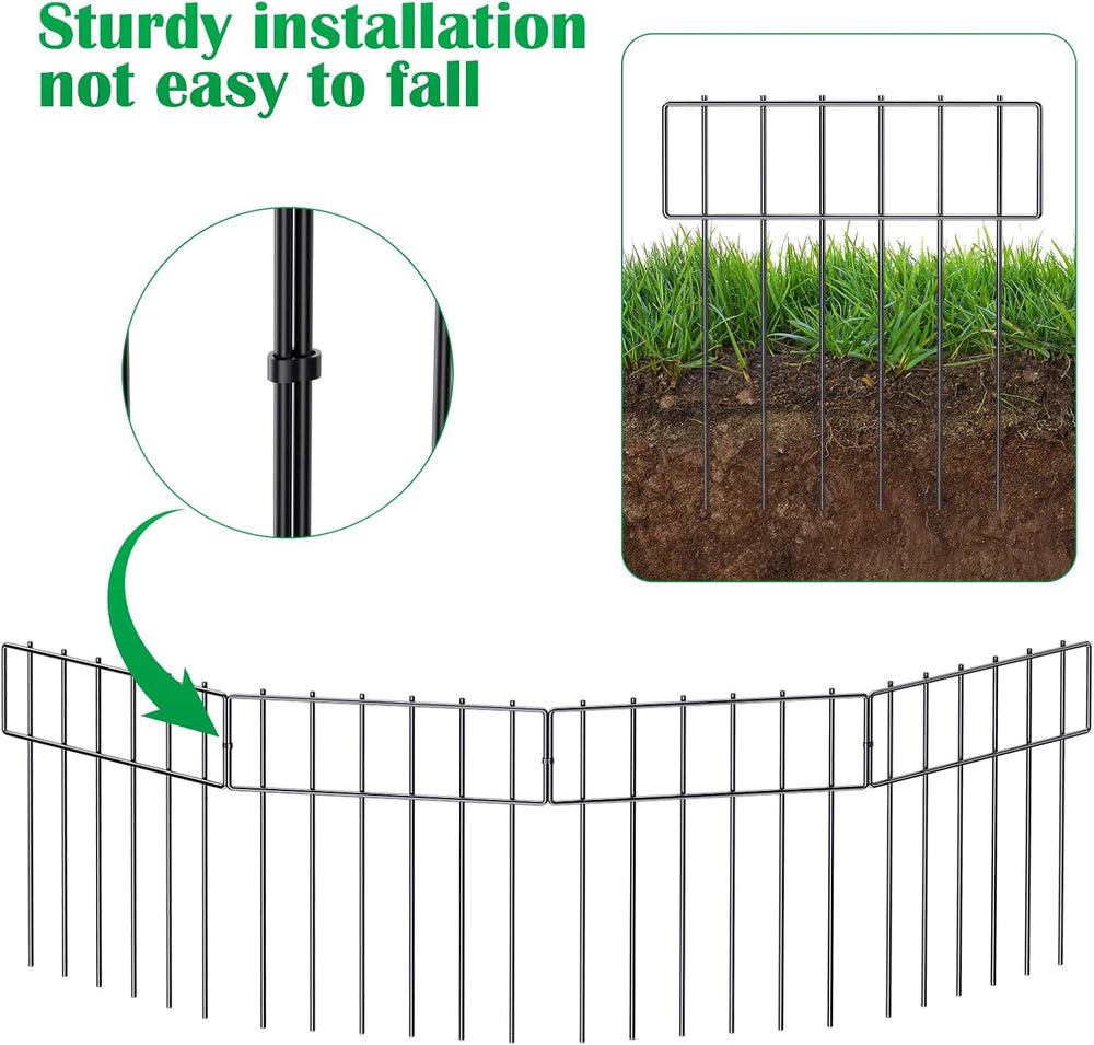 25 Pack Animal Barrier Fence, Metal No Dig Fence Panels for Garden, Black