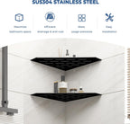 FerdY 2-Pack 10" Matte Black Recessed Corner Shower Shelf, for Tiled Bathroom Walls, 304 Stainless Steel Floating Shelf, Shower Caddy Storage Shelves, No Drilling Required, Striped Diamond