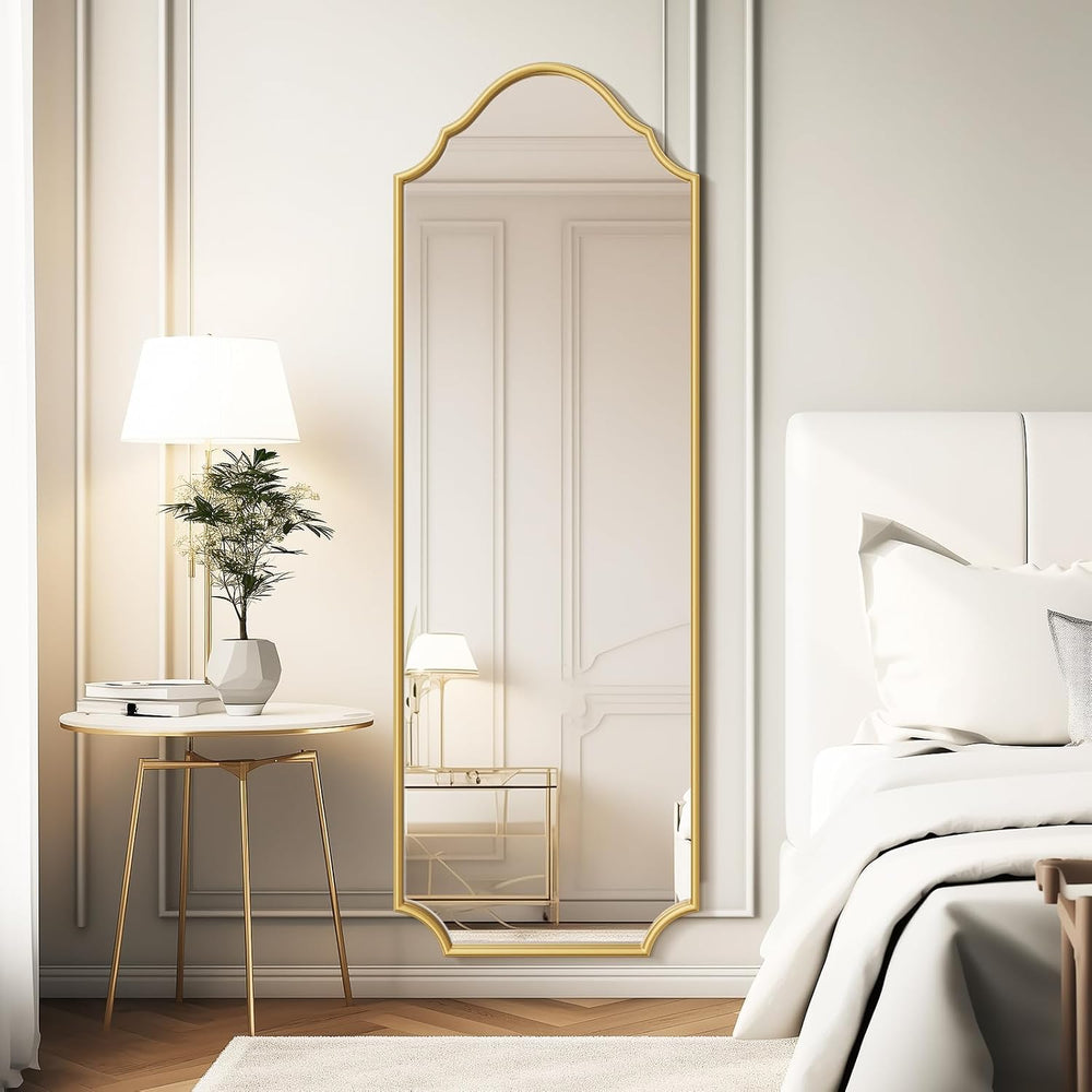 WallBeyond Arched Full Length Mirror Wall Mounted, 65"x22" Gold Met...