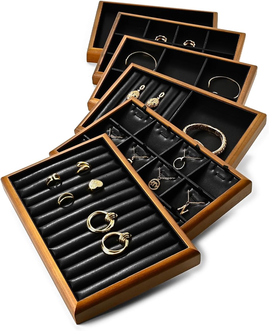 Oirlv Solid Wood 12 Grid Liner Pendant Jewelry Organizer Tray Jewelry Drawer Organizer(Black)