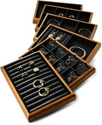 Oirlv Solid Wood 11 Slots Ring Tray Jewelry Organizer Tray Jewelry Drawer Organizer(Black)