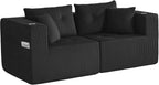 73" Loveseat Modular Sectional Sofa, Oversized 2-Seater Boneless Tufted Cloud Couch with Cup Holder, Corduroy Upholstery Small Couches for Living Room, No Assembly Black