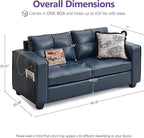 TYBOATLE 65" Blue Faux Leather Loveseat for Bedroom, Mid-Century Modern Tufted Comfy Loveseat w/USB Charging Ports and Wide Arms, 2 Seat Office Small Couch