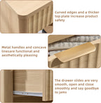 LEYAOYAO 31" Wide Fluted Nightstand with Charging Station, Oversized Extra Large 1 Drawer Night Stand with Golden Handle, Natural Wood Bedside Table Tall End Tables,for Bedroom, Living Room, Hallway