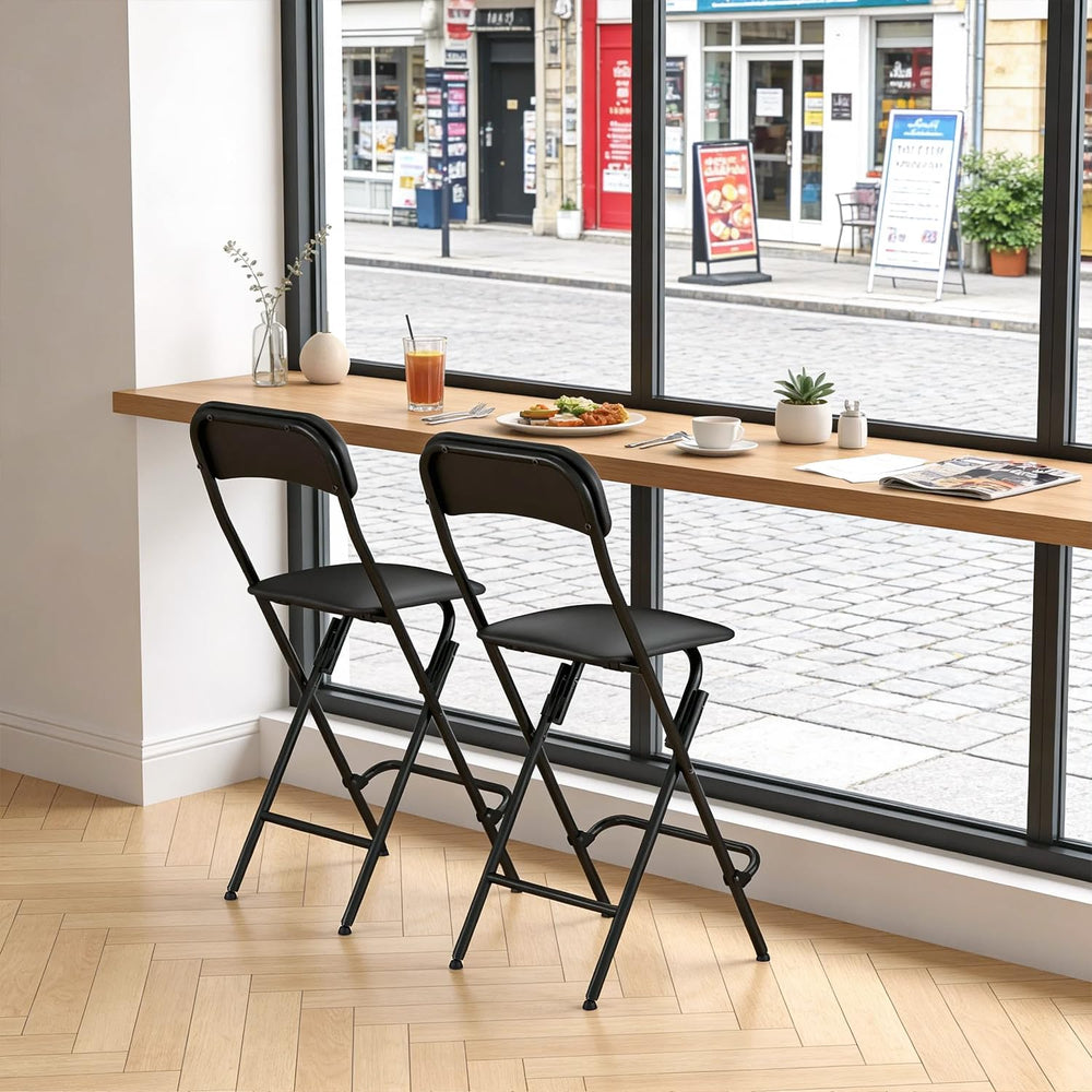 VENI HOME Folding Bar Stool with Backrest,25 Inch Leather Padded Counter Heig...