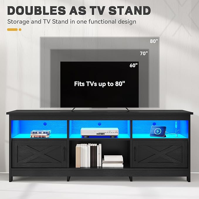 YITAHOME TV Stand for 80/75/70 Inch TVs with LED Lights, Farmhouse Entertainm...