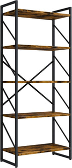 Shintenchi 5 Tiers Bookshelf, Classically Tall Bookcase Shelf, Industrial Book Rack, Modern Book Holder in Bedroom/Living Room/Home/Office, Storage Rack Shelves for Books/Movies-Rustic Brown