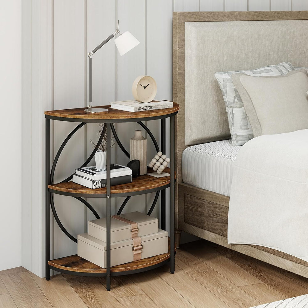 Giantex Half Round End Table - 3-Tier Narrow Sofa Side Table w/Study Metal Fr...