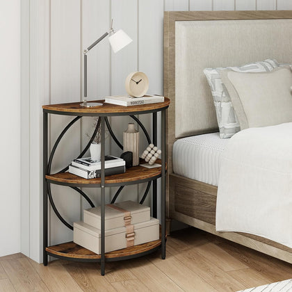 Giantex Half Round End Table - 3-Tier Narrow Sofa Side Table w/Study Metal Frame & Storage Shelves, Half Moon Circle Bedside Night Stand for Living Room Bedroom Small Spaces (Rustic Brown,1)