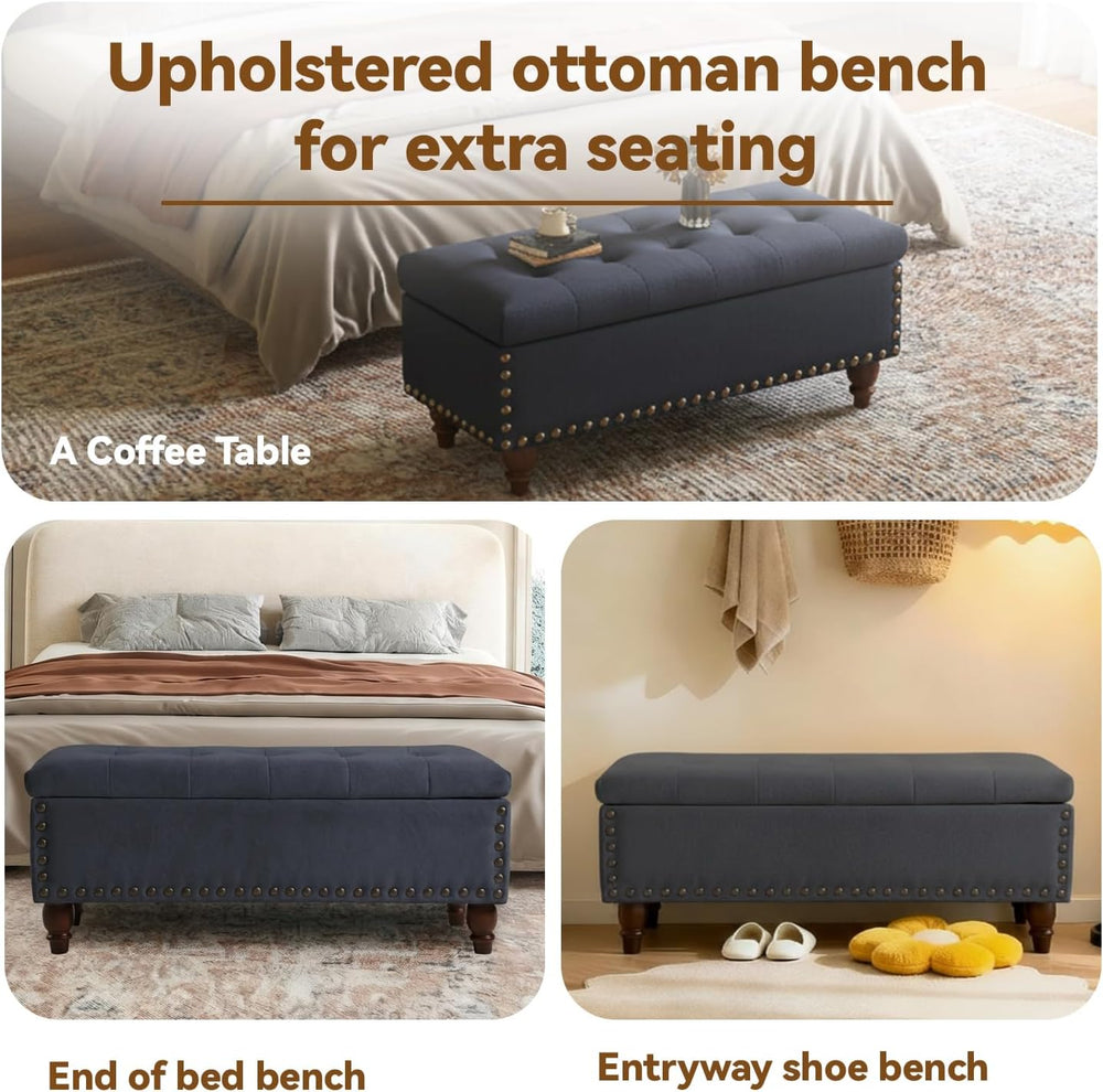 42'' End of Bed Storage Bench with Dual-Surface Lid, Upholstered Otto...