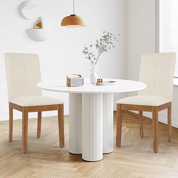DAGONHIL Dining Chairs Set of 2, Modern Upholstered Fabric Dining Room Chairs, Armless Kitchen Chairs with Wood Legs and Padded Seat for Living Room, Bedroom, Kitchen (Beige)