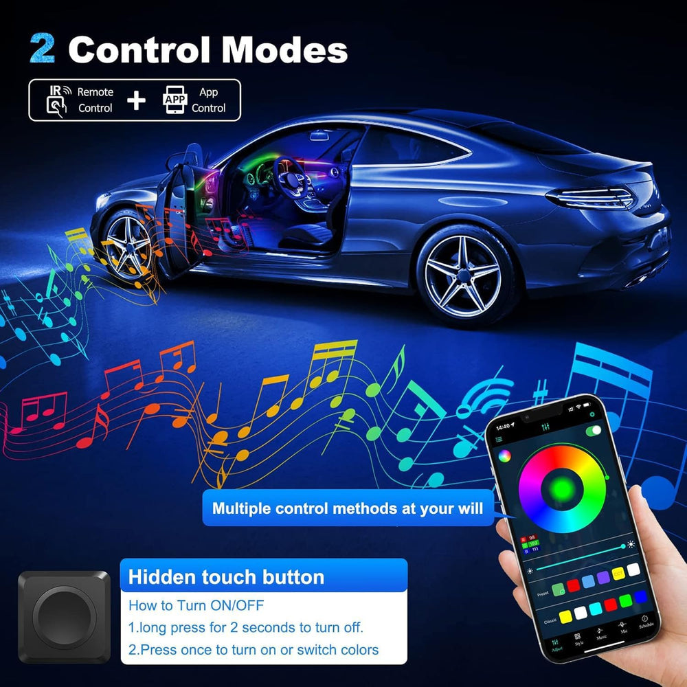 Dreamcolor Acrylic Interior Car LED Strip Light with Wireless APP, RGB 18 in ...