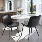 Brage Living Dining Chairs Set of 2, PU Leather Modern Armless Kitchen Dining Room Chairs, Upholstered Accent Side Chairs with Metal Legs (Black)