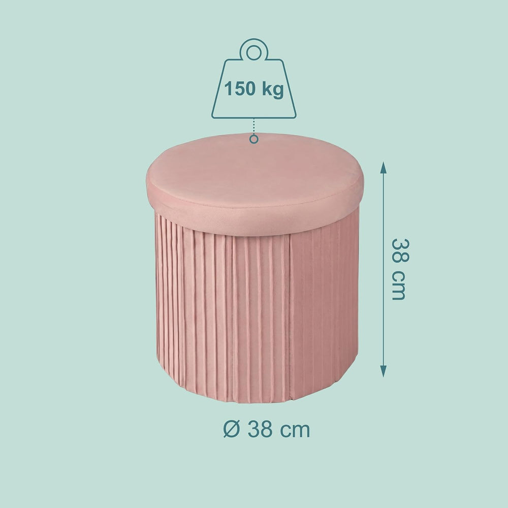 Relaxdays Velvet Stool with Storage Space Padded Foldable H 38 x D 38 cm Roun...