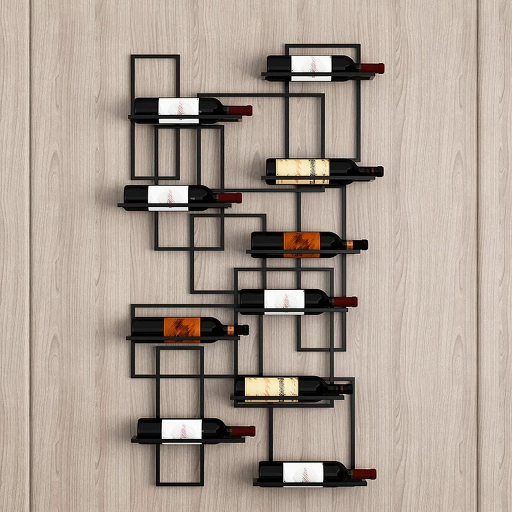 Geometric Wall Mounted Wine Rack, Wall Display Shelf Space Saving, Modern Floating Bottle Organizer for Kitchen, Bar, Living Room