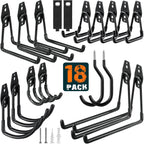 18 Pack Garage Hooks Heavy Duty Utility Steel with Anti-Slip Coating Wall Mount Storage Organizer for Hanging Power and Garden Tools, Ladders, Hose, Bikes, Ropes, Bulk Items, and More