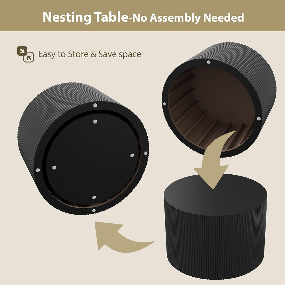 Nesting Coffee Table Set of 2, Round Wood Accent Table, Black | Modern Wooden...
