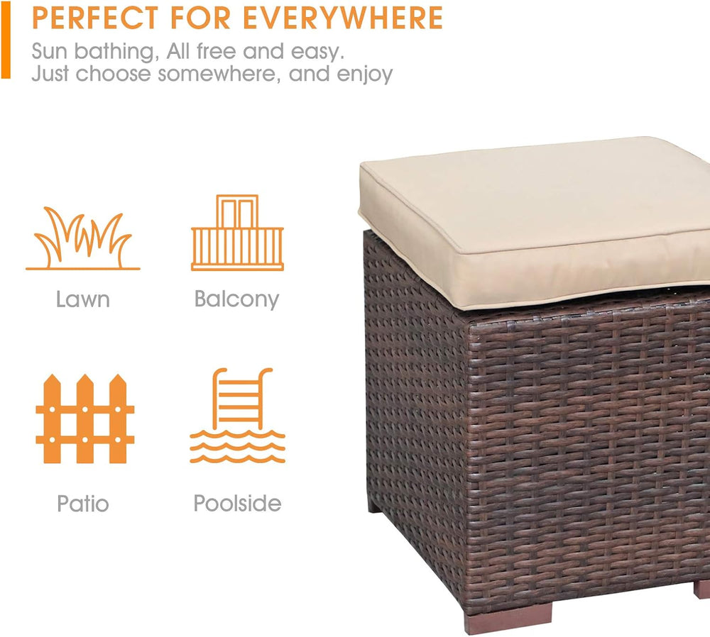 Patiorama 2 Pieces Assembled Outdoor Patio Ottoman, Indoor Outdoor All-Weathe...