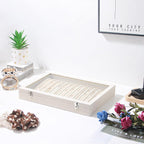 Coward 14 Hooks Necklace Storage Tray, Velvet Neckalce Organizer Box with Clear Lid, Pendant Chain Necklace Jewelry Organizer Drawer Tray for Women Girls (Beige)