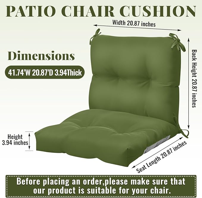 Geetery Outdoor Chair Cushions Set of 4 for Patio Lawn Furniture Wicker Rocking Dining Chairs 42x21x4 Inch High Back Seat Pads Replacement with Ties Weather-resistant Fade-resistant Indoor(Moss Green)