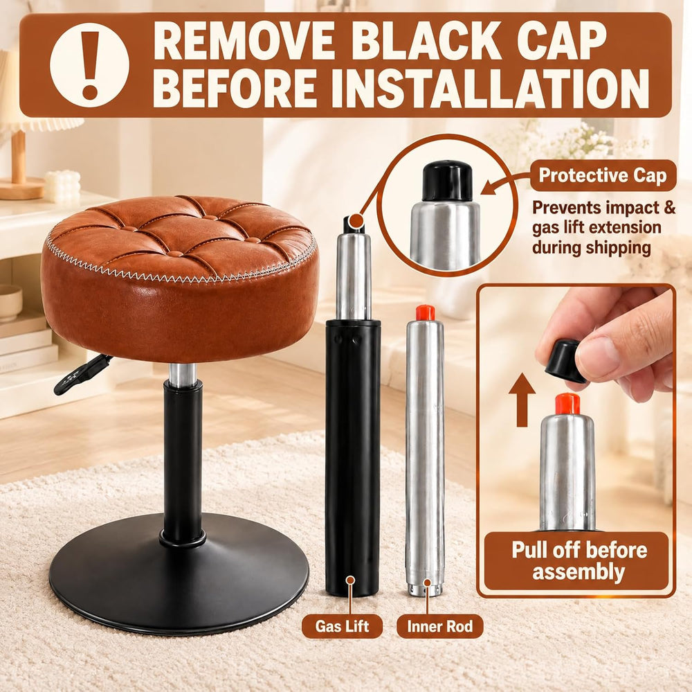 Adjustable Vanity Stool with Round Seat, 360° Swivel Faux Leather Makeup Chai...