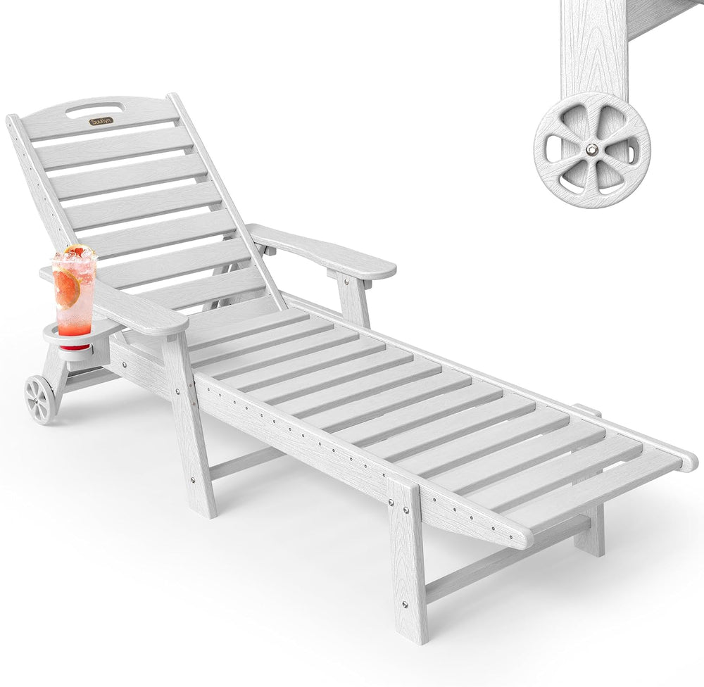 Chaise Lounge Outdoor, Lounge Chair Outdoor with Wood Texture, Adjustable 5-P...