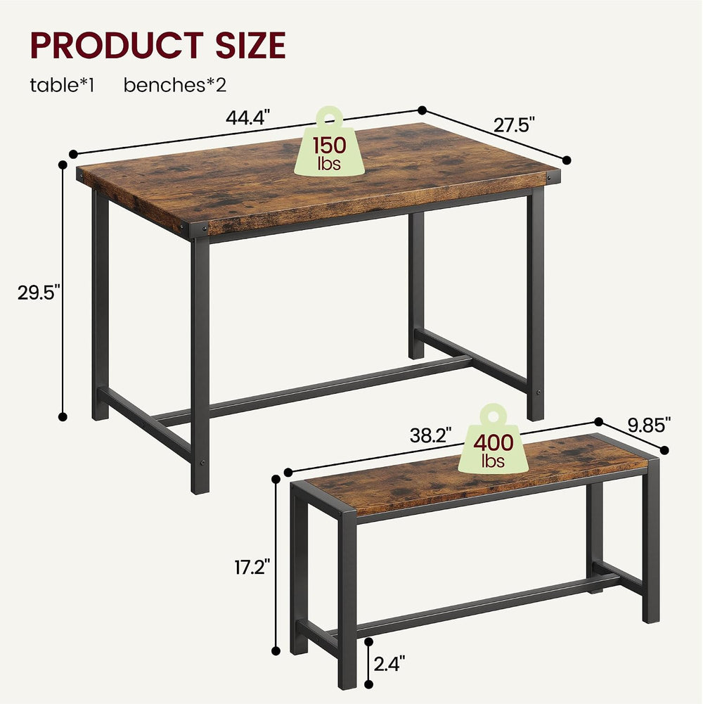 GAOMON Dining Table Set for 4, Wooden Kitchen Table with 2 Benches, 3 Piece R...
