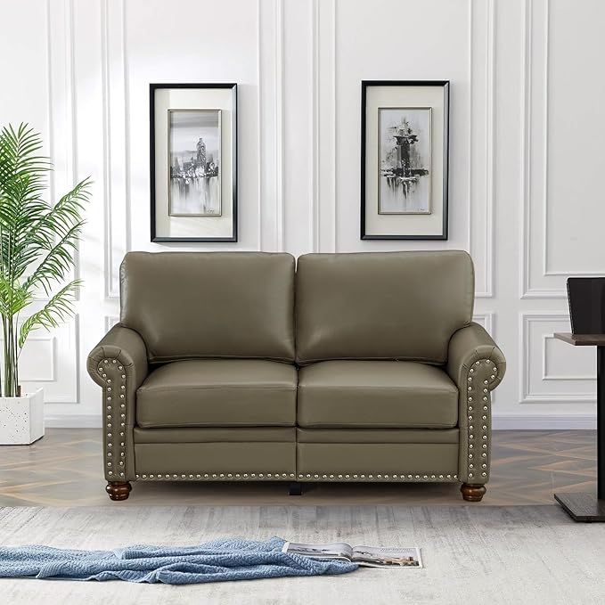2 Piece Faux Leather Sofa Set,Modern Couch and Loveseat Sets with Storage,Mid Century Couch with Rivet Rolled Arm,Comfy Deep Seat Sofa,Furniture for Living Room,Office(Loveseat+3 Seater,Taupe)