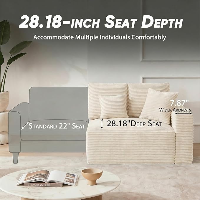 Homall Sectional Couches for Living Room, Modern Boneless Couch with Deep Seat, Upholstered Cloud Sofa, No Assembly Required (Beige, Four-Seater Sofa)