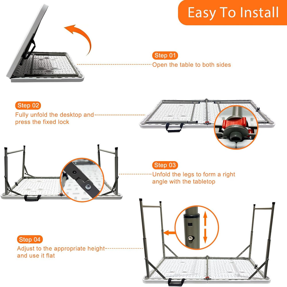 Lakhow 4FT Folding Table,3-Level Adjustable Height Heavy Duty Plastic Utility...