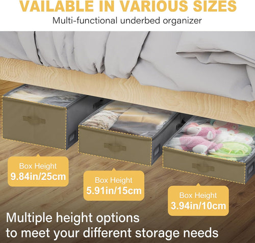 4-Inch Under Bed Storage Containers (3-Pack) | Sturdy Sidewalls | Clear Cover & Label Holder | Underbed Organizer for Crib/Couch | Stores Clothing/Blankets/Wrapping Paper/Toys