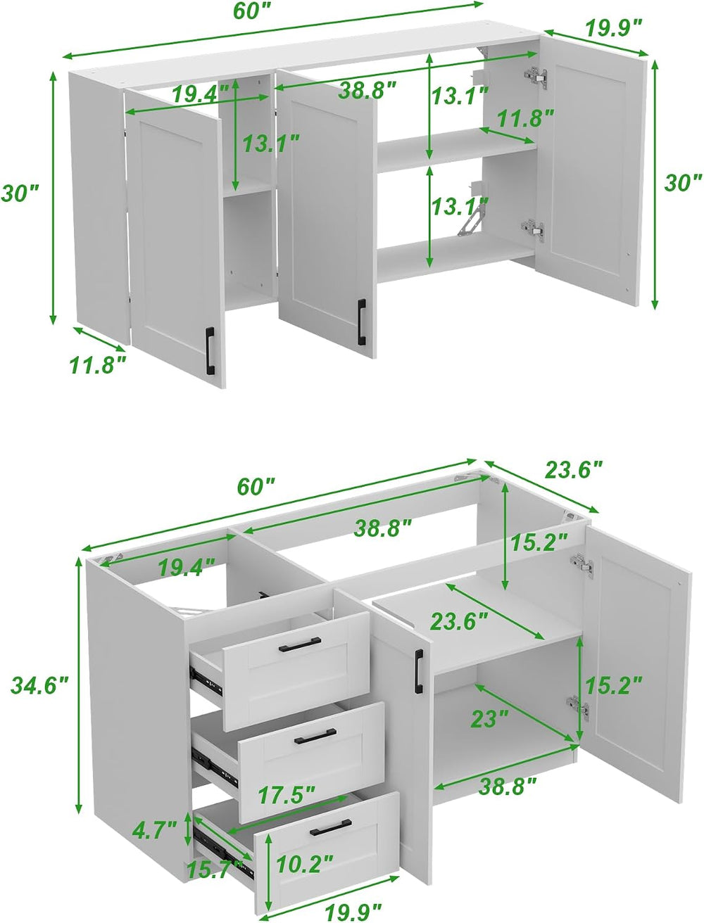 Homsee 60" W Modular Kitchen Pantry with Wall Cabinet, DIY Kitchen Cabin...