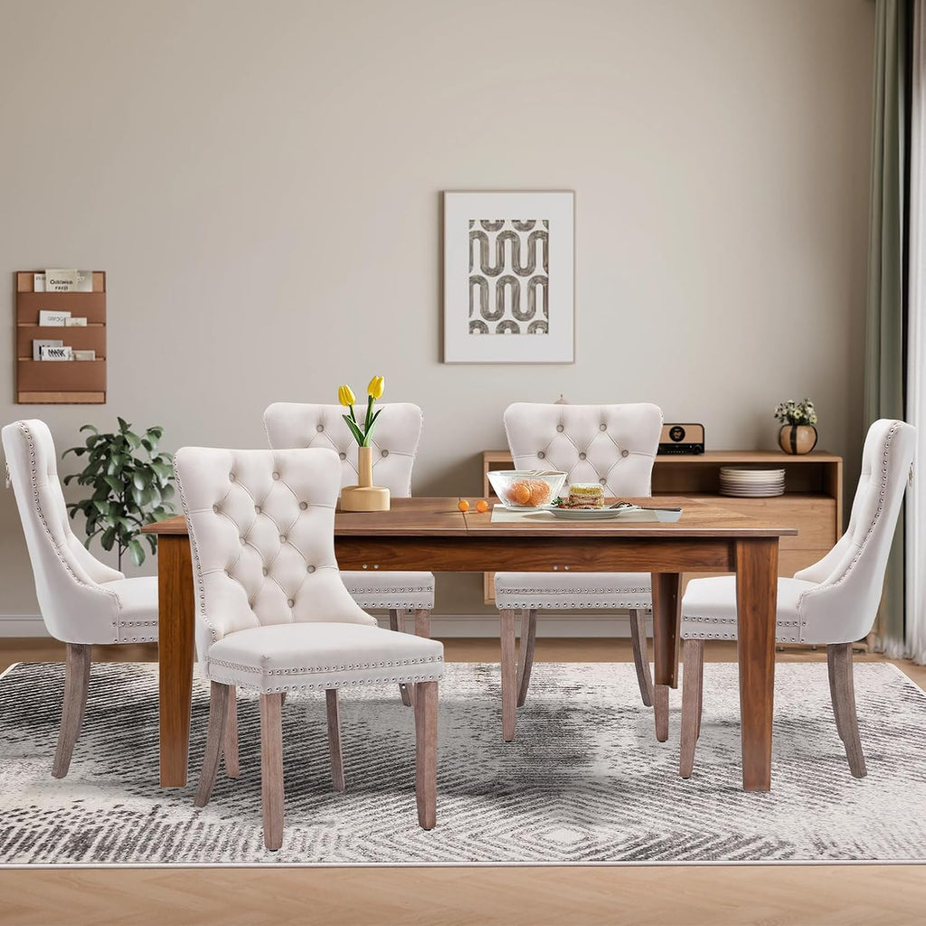 5 Piece Extendable Dining Table Set for 4-8 Person, Wooden Dining Room Table with 4 Chairs for Gatherings, Meeting for Small Kitchens, Dining Office Areas(Beige/Brown)