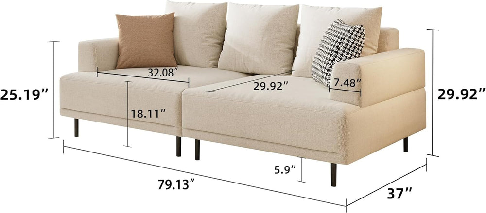 79" Modern Fabric Couch,Cloud Sofa with Low Back for Living Room