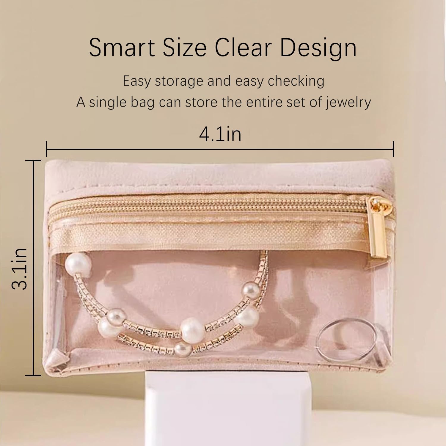 Magiware Small Jewelry Pouch Travel Organizer Bags with Soft Velvet and Zipper, 6PCS Pocket Storage Bag Case Purse Organizer for Women Girl Grandma Gift（ beige）