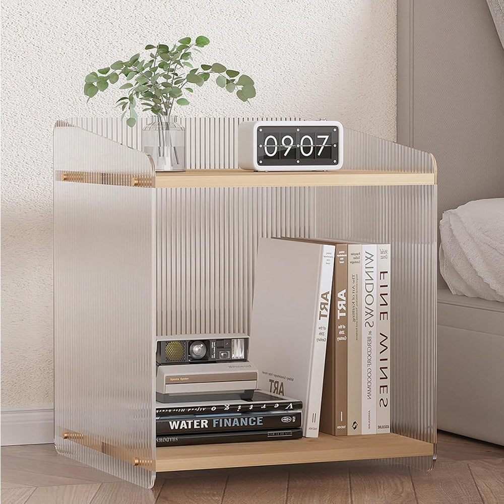 Acrylic and Wood End Table with 2-Tier Storage, Side Table for Couch Dinner C...