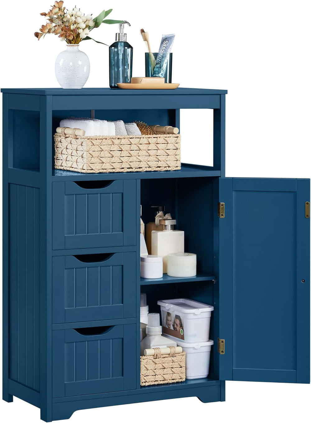 Yaheetech Small Bathroom Storage Cabinet with 3 Drawers, Navy Blue