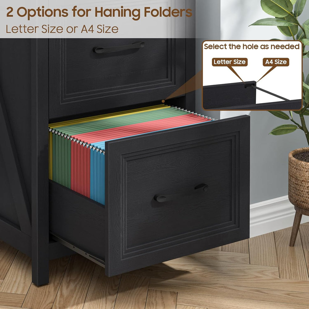 Vabches 2 Drawer Vertical File Cabinet, Wood Farmhouse Cabinet, Black | Filin...