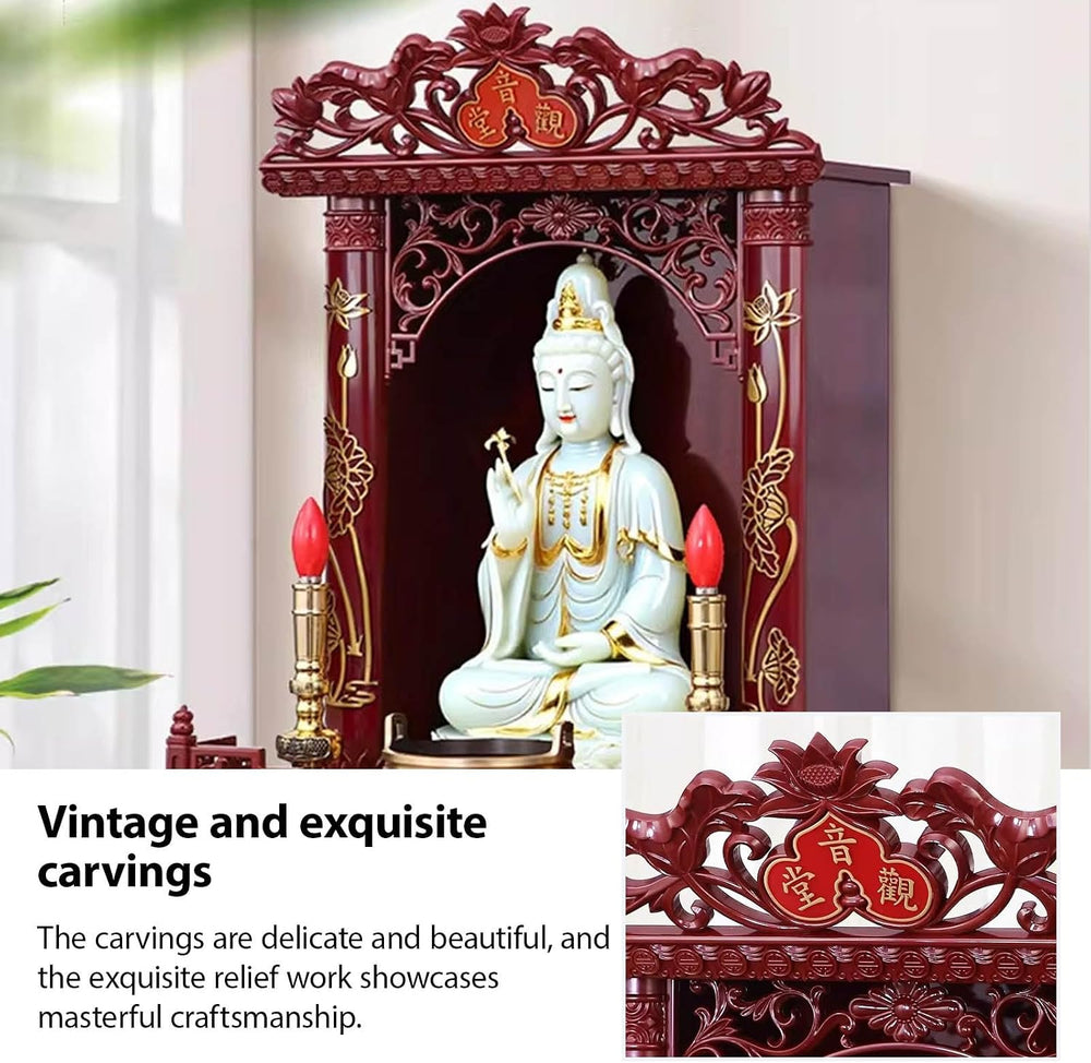Wall Altar Shelf with Pull-Out Panel for Incense Offerings,Wall-Mounted Solid...