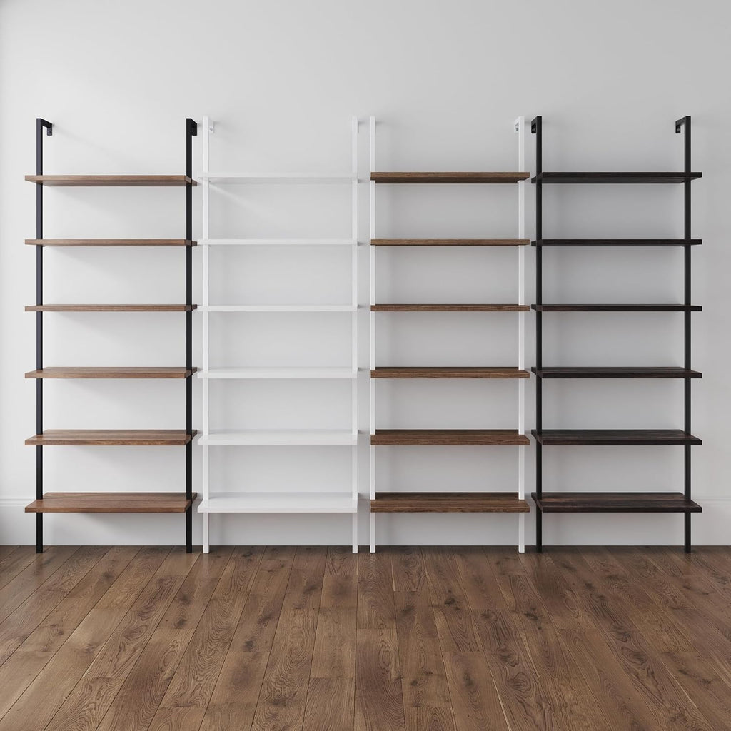 Nathan James Theo 6-Shelf Tall Bookcase, Wall Mount Bookshelf with Natural Wood Finish and Industrial Metal Frame, Nutmeg/Matte Black, Set of 2
