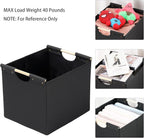 HOONEX Large Collapsible Storage Bins, Linen Fabric, Pack of 2, Storage Baskets with Wooden Carry Handles and Sturdy Heavy Cardboard, for Home, Office, Car, Nursery, Black