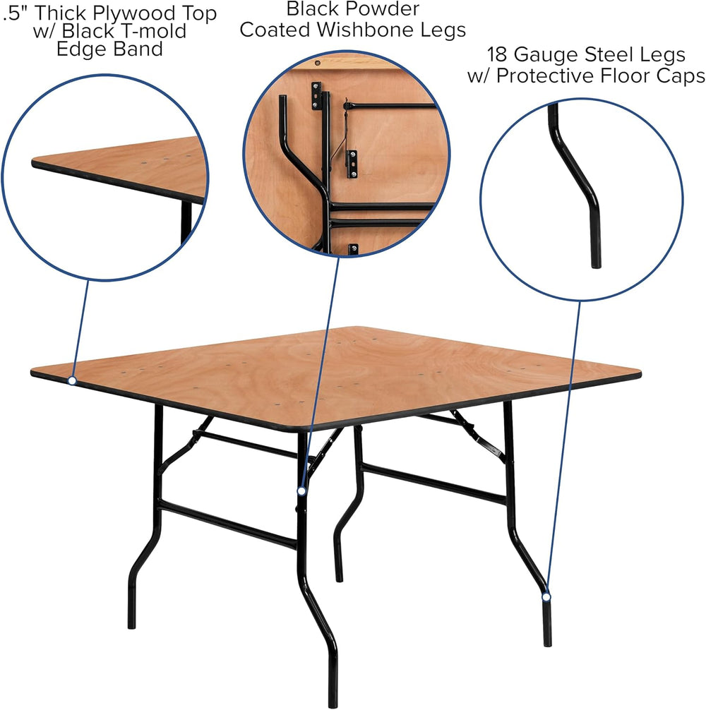 Flash Furniture 4 ft Wood Folding Square Banquet Table | Durable Construction...