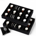 2 Pieces Velvet Watch Tray, 12 Grid Jewelry Organizer, Stackable Watch Bracelet Bangle Display Holder, Stackable Jewelry Tray, Adjustable Pillow, Stylish and Organized Multifunctional Tray(Black)