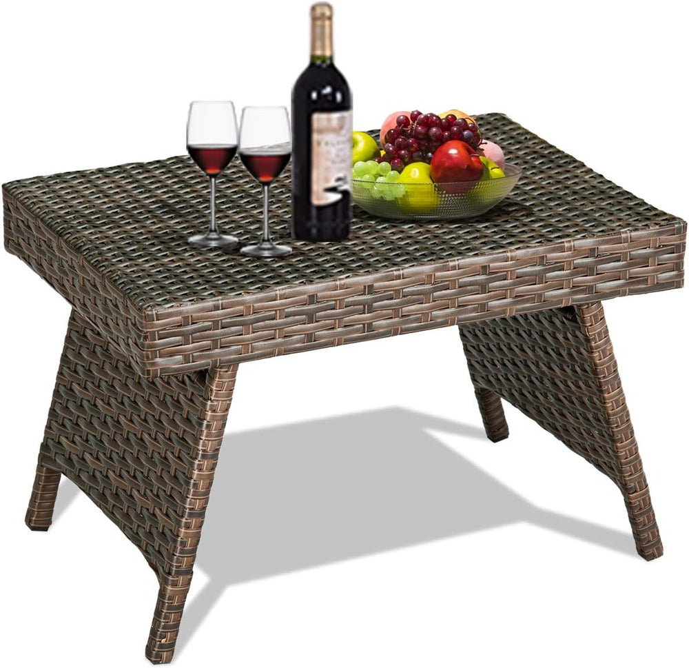 Tangkula Outdoor Folding Wicker Side Table