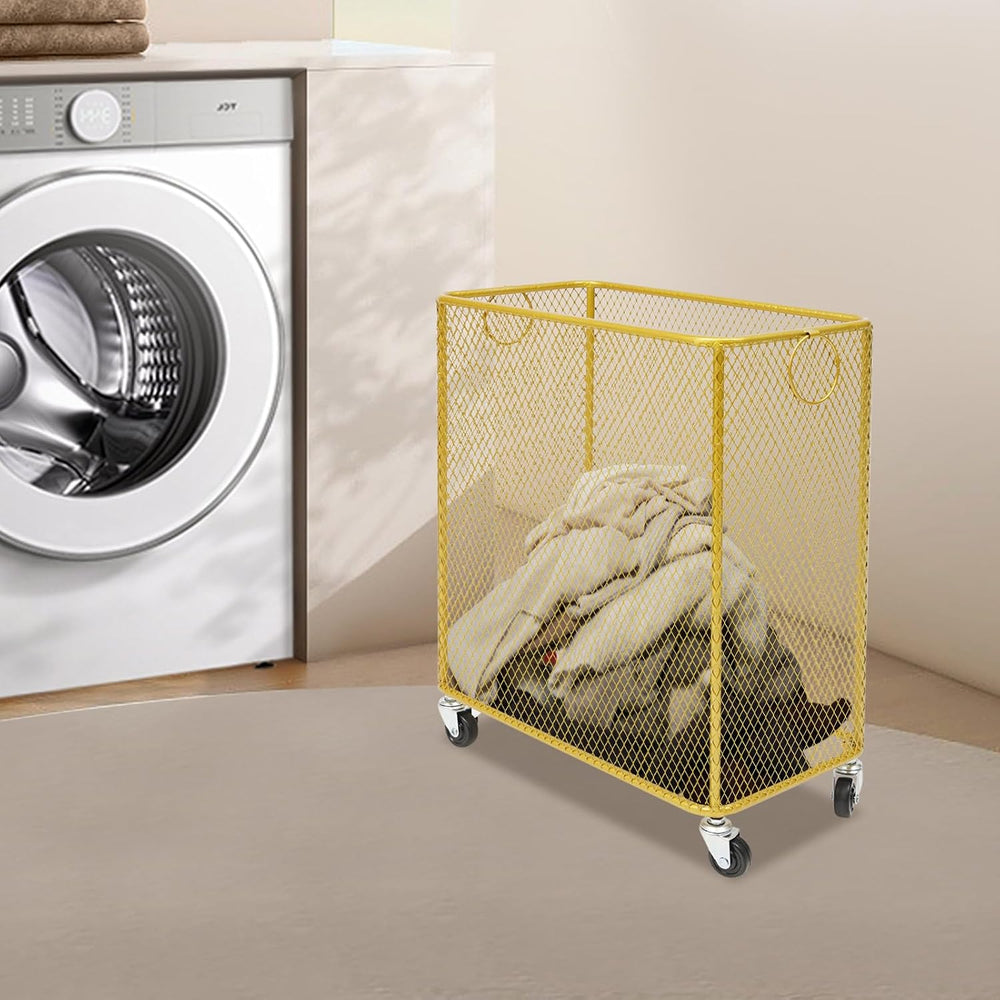 Metal Storage Cart Rectangular Mesh Wire Rolling Laundry with Ring Handles, G...