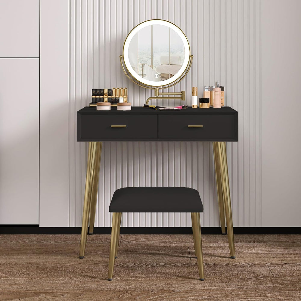 Vanity Desk Set with 360° Rotating Mirror and Lights, Small Makeup Vanity wit...