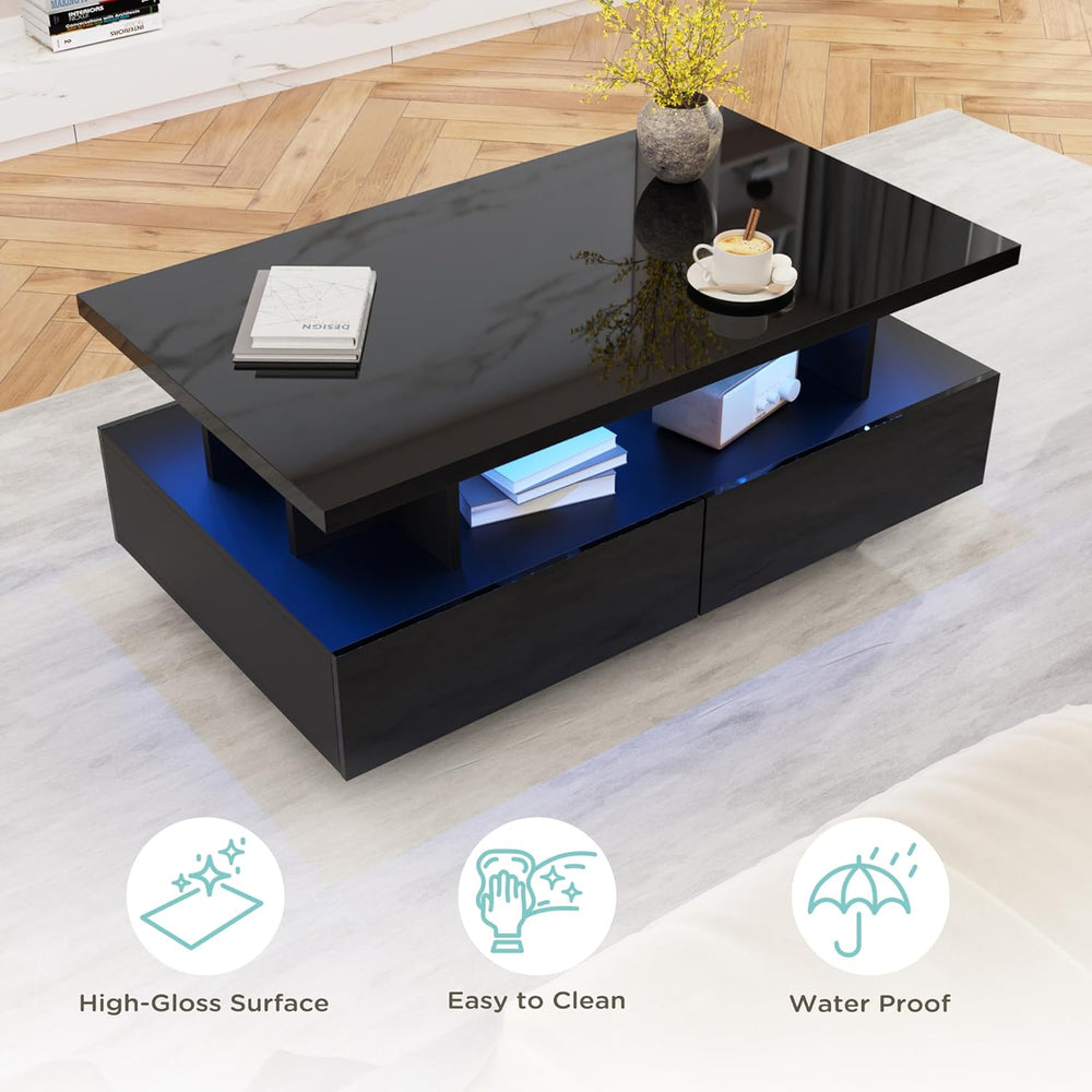 MHOM 41.3" LED Coffee Table, Modern High Gloss Living Room Table with 4 ...